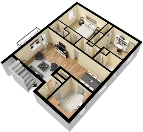 Floor plan for 2 beds, 2 baths, 1050 sqft